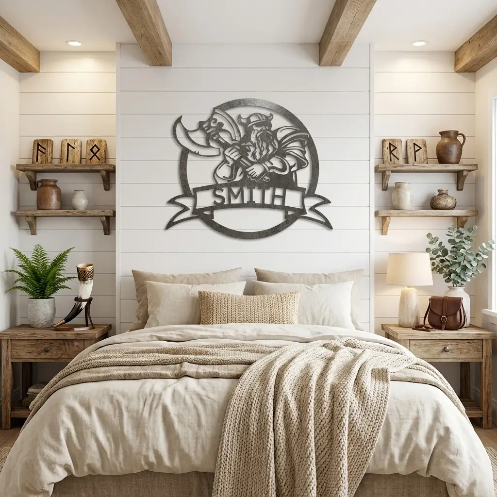 Fighting Viking Monogram Personalized Name Indoor Outdoor Steel Wall Sign Metal Man Cave Art