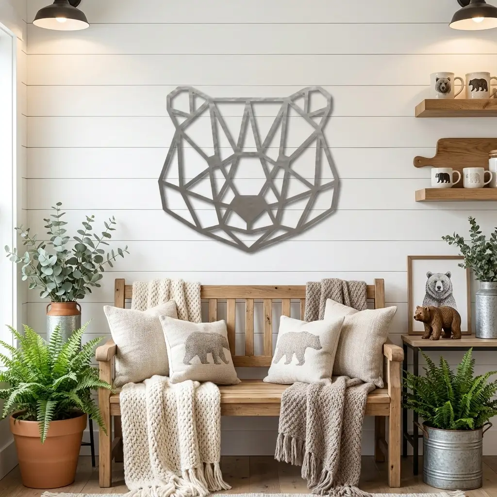 Bear Metal Art Wall Sign Geometric Head Home Office School Decor