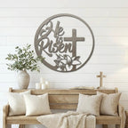 Easter Cross Metal Wall Sign – Christian Home Decor – He Is Risen