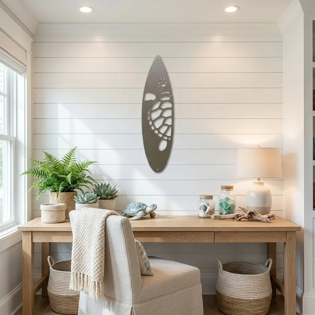 Surfboard Sea Turtle Indoor Outdoor Steel Wall Sign