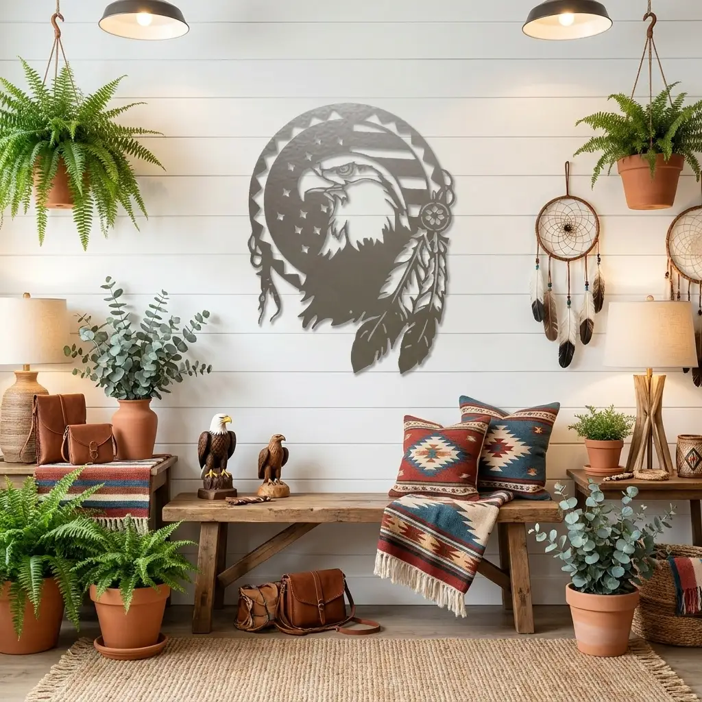 Bald Eagle Patriotic Native American Metal Art Wall Sign