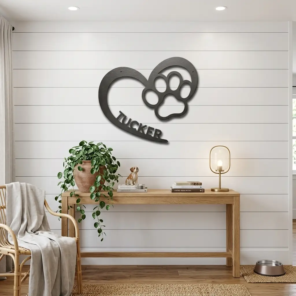 Personalized Puppy Love Metal Wall Art – Custom Dog Paw Heart Sign – Pet Name Metal Decor – Dog Lover Gift – Indoor Outdoor Steel Sign