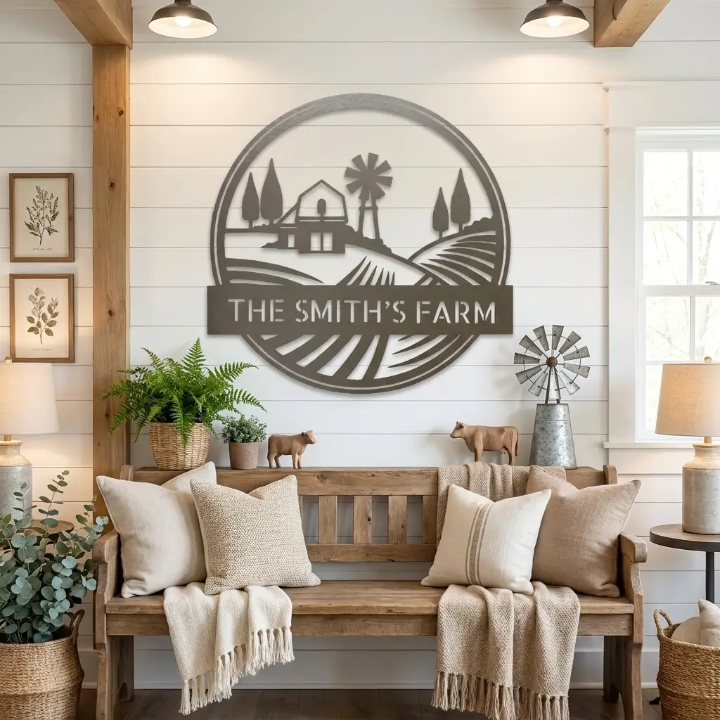 Farm with Windmill Personalized Metal Wall Art | Custom Farm Name Sign | Rustic Farmhouse Metal Decor | Barn & Ranch Wall Art | Country Home Gift | Made in USA