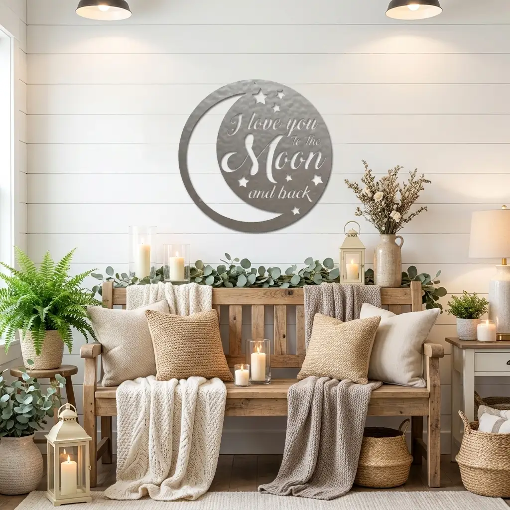 I Love You to the Moon and Back Metal Wall Art – Romantic Moon & Stars Love Sign, Anniversary & Wedding Gift
