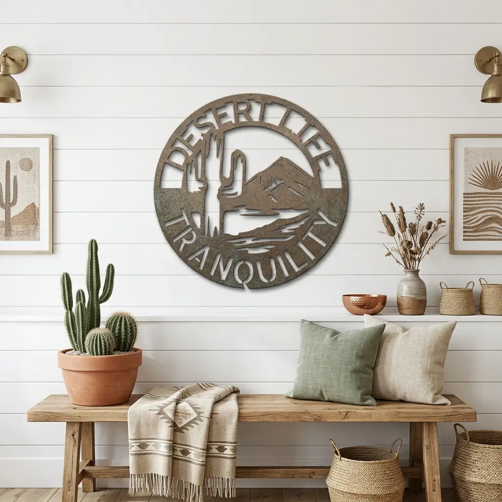 Desert Life Personalized Cactus Scene Indoor Outdoor Steel Wall Sign