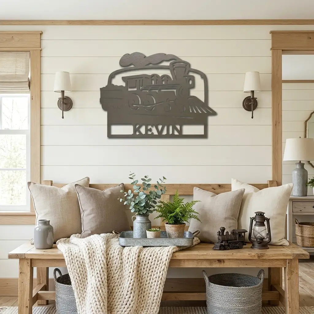 Personalized Coal Train Metal Wall Art | Custom Family Name or Address Train Sign | Steam Locomotive Steel Decor | Made in USA