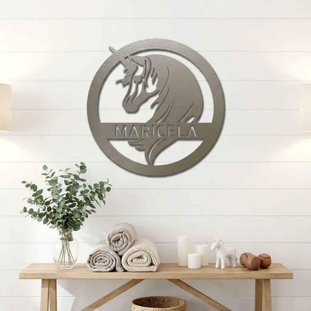 Custom Unicorn Name Metal Wall Art – Personalized Fantasy Sign – Girls Bedroom or Nursery Decor