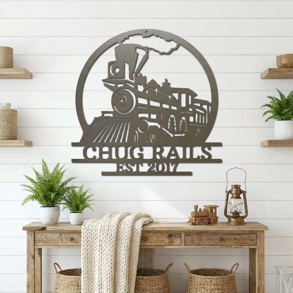 Vintage Steam Locomotive Train Personalized Name Metal Art Wall Sign