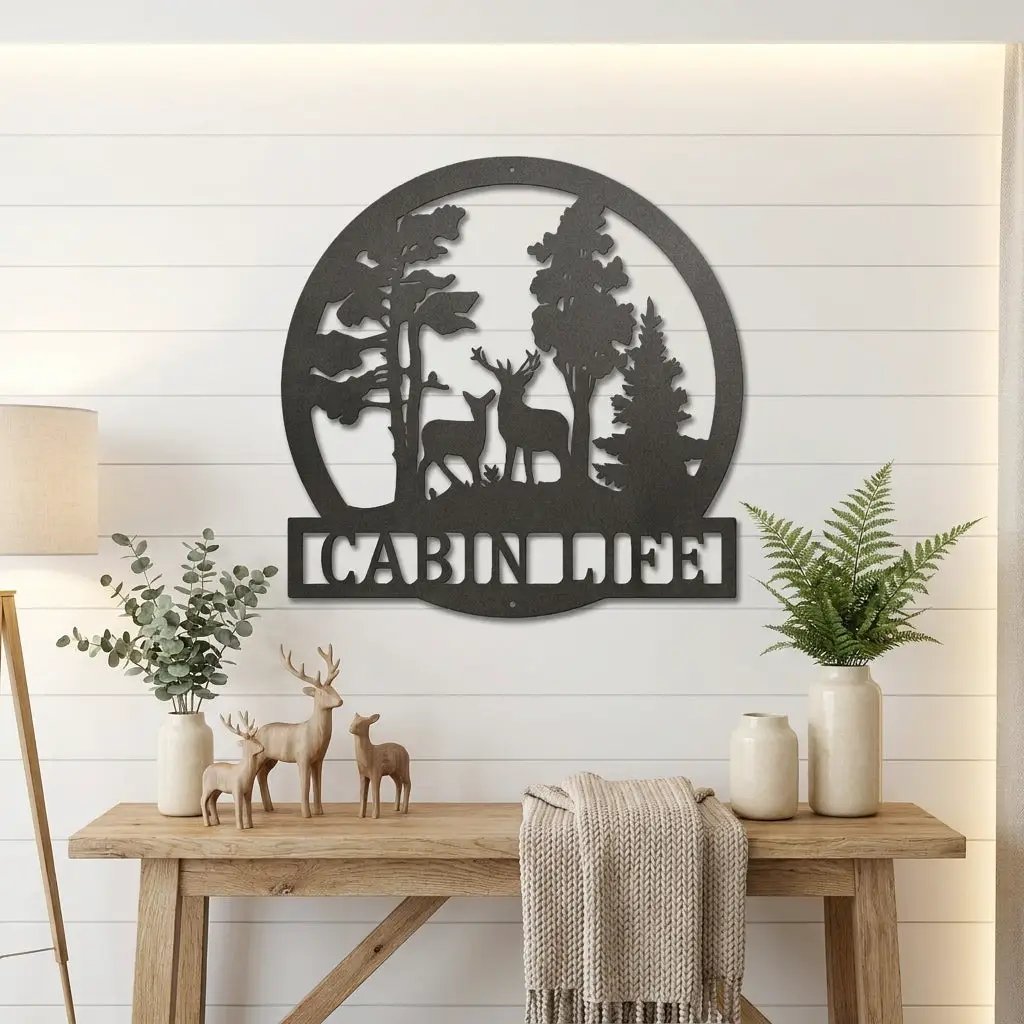 Deer in the Woods Personalized Metal Art Wall Sign: A Serene Slice of Nature for Your Home
