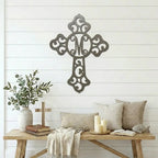 Personalized Initial Cross Metal Wall Art | Custom Monogram Christian Cross Decor | Ornate Faith Wall Hanging