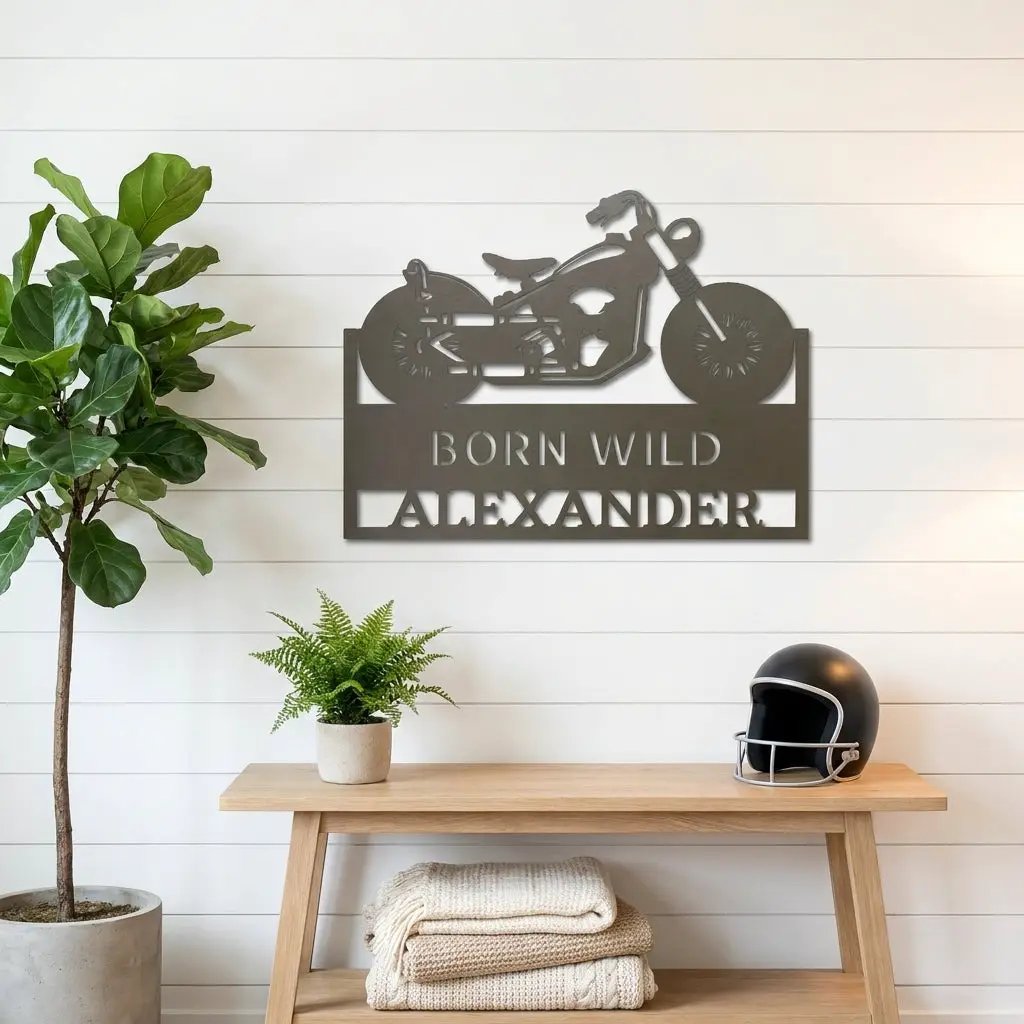Personalized Motorcycle Metal Wall Art – Custom Name Garage Decor – Motorcycle Gift – Steel Wall Sign