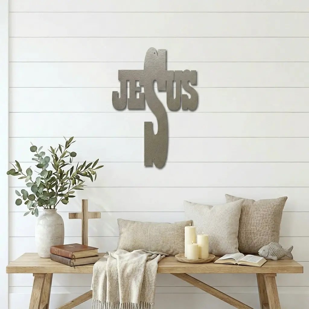 Jesus Cross Metal Wall Art | Christian Religious Decor | Inspirational Faith Wall Hanging