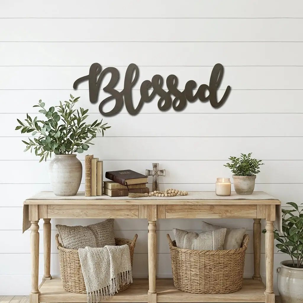 Blessed Word Script Indoor Outdoor Steel Walll Sign