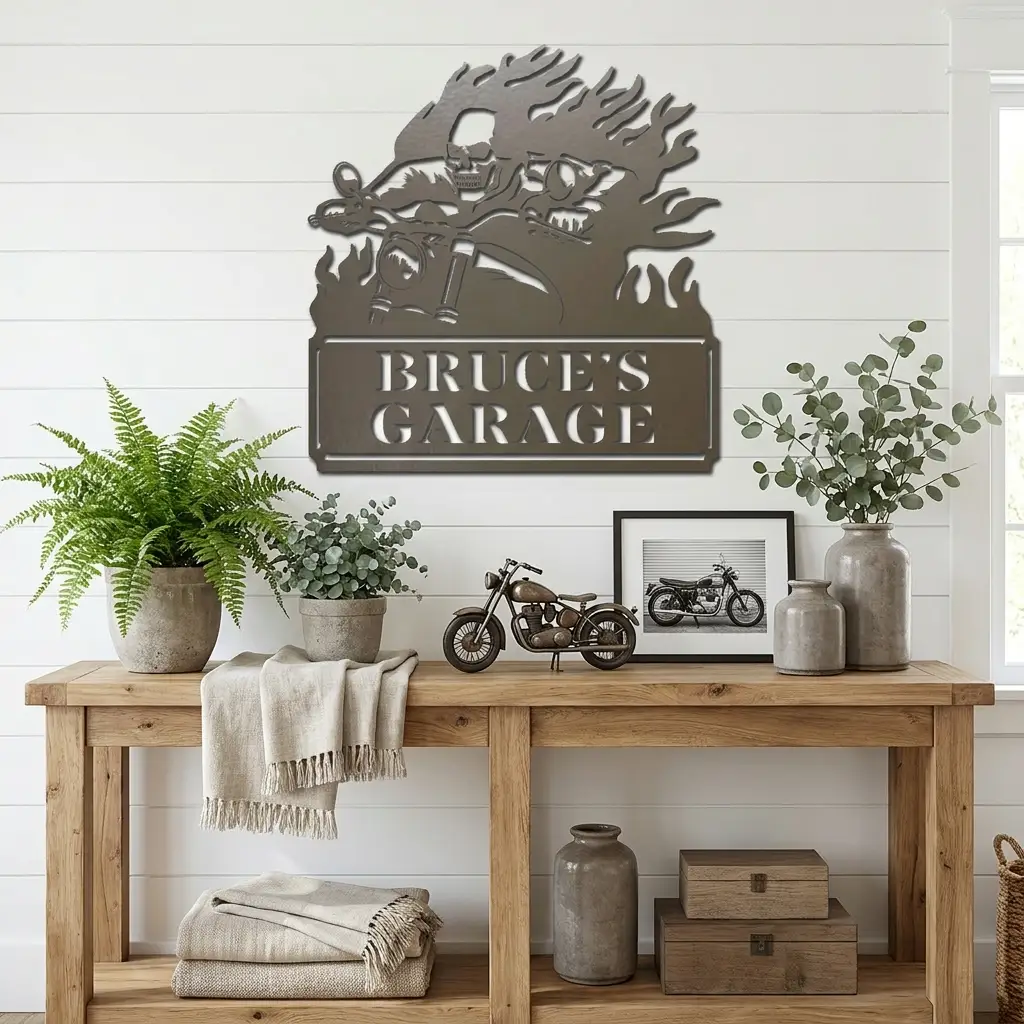 Personalized Demon Motorcycle Metal Wall Art | Custom Biker Name Sign