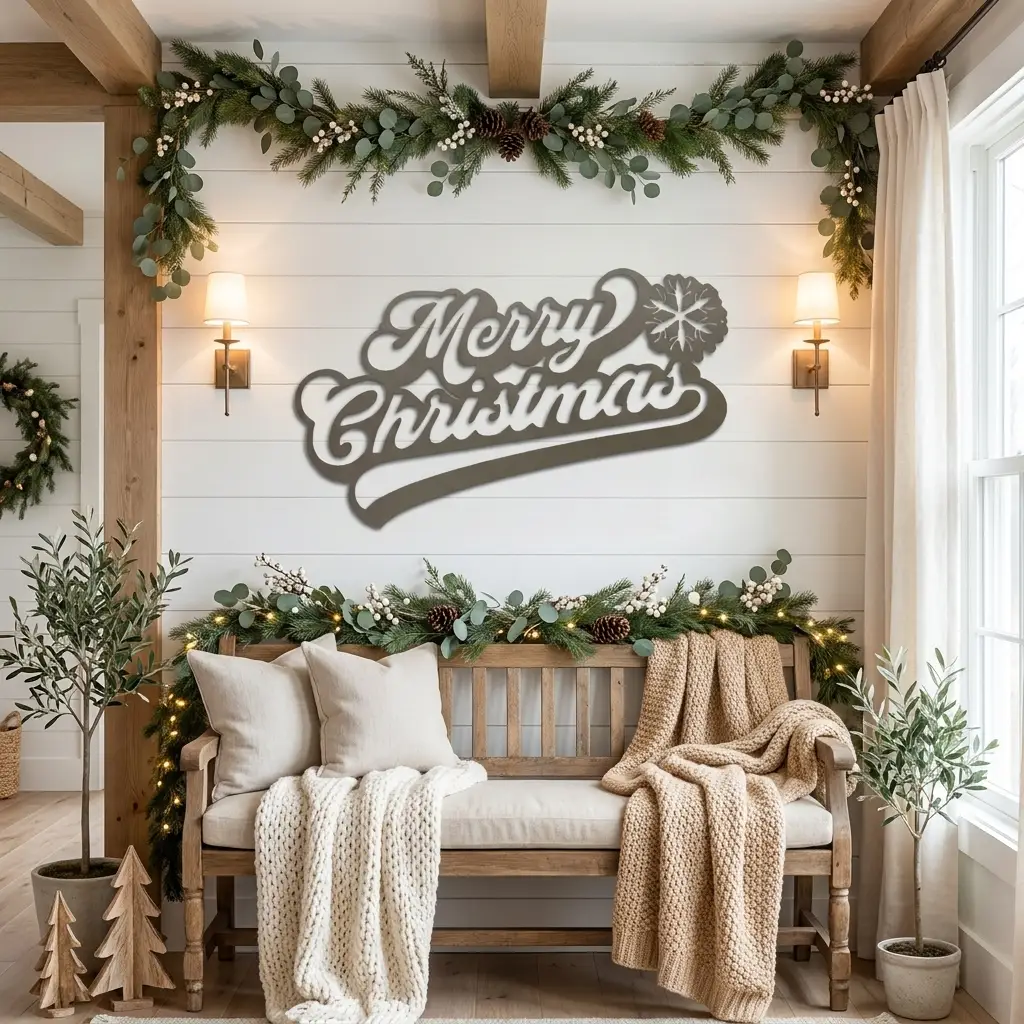 Classic "Merry Christmas" Metal Wall Sign - Bring Holiday Cheer to Any Room