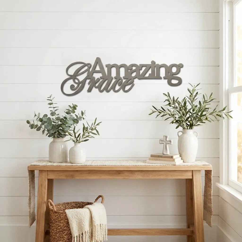 Amazing Grace Metal Wall Art Sign – Christian Steel Scripture Decor – Inspirational Faith Home Decor – Laser Cut Metal Sign