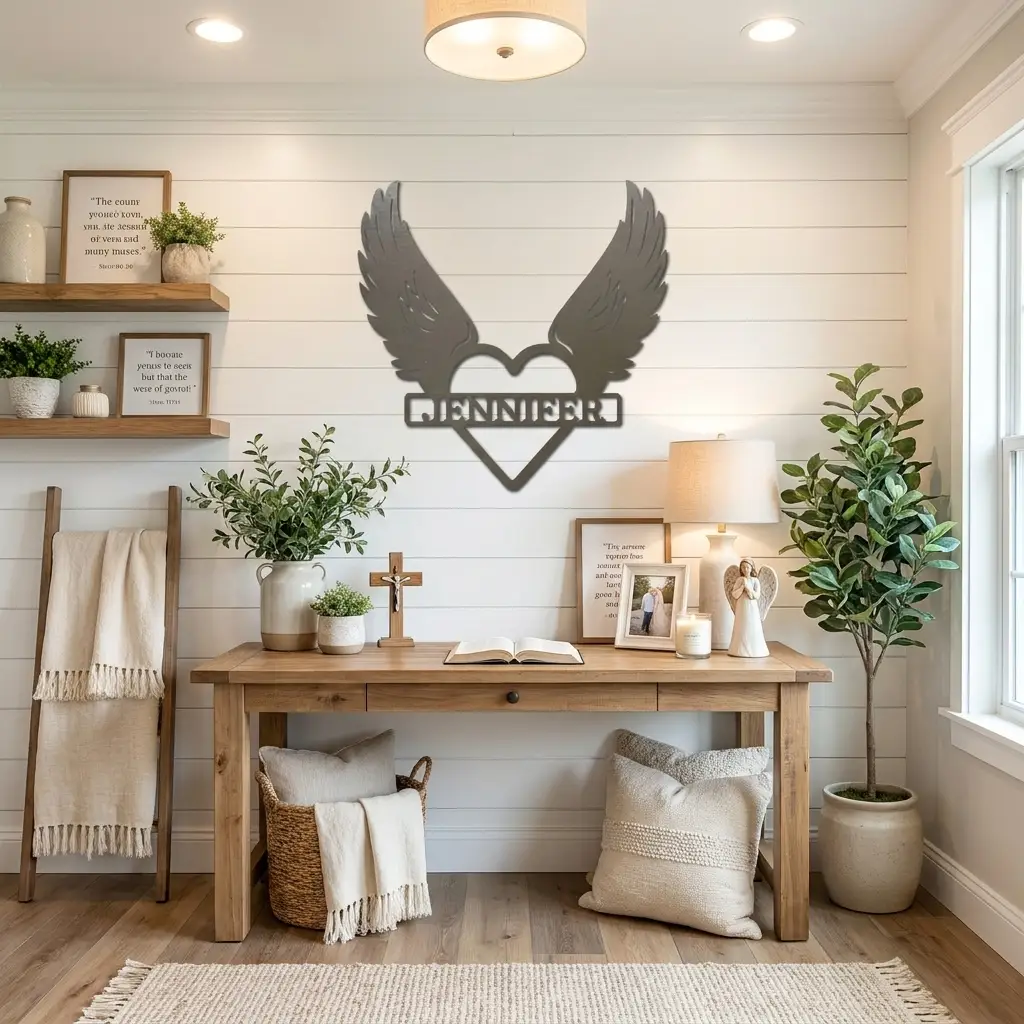 Personalized Angel Wings Memorial Metal Wall Art – Custom Name Remembrance Sign – Sympathy Gift – In Loving Memory Decor – Bereavement Gift