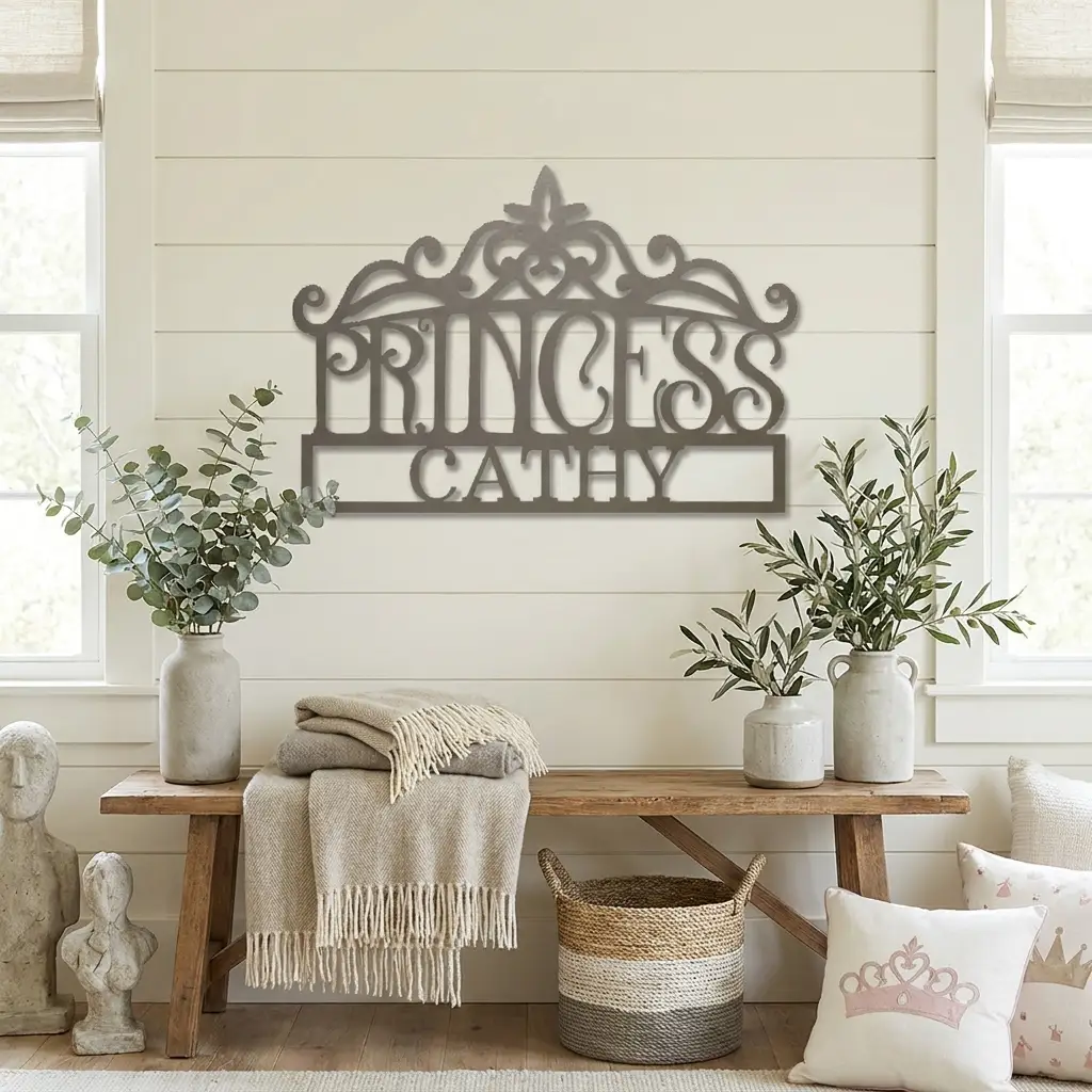 Personalized Princess Crown Metal Wall Art | Custom Princess Name Sign | Princess Bedroom Decor | Girls Room Metal Sign | Made in USA