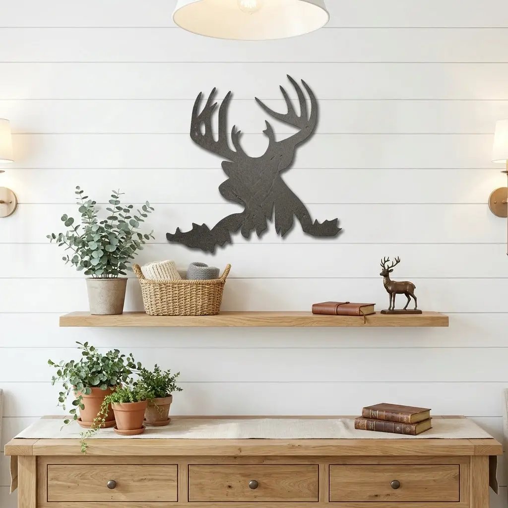 Deer Head Metal Wall Art – Buck Silhouette Wall Decor – Rustic Cabin Decor – Hunting Gift – Lodge Wall Art