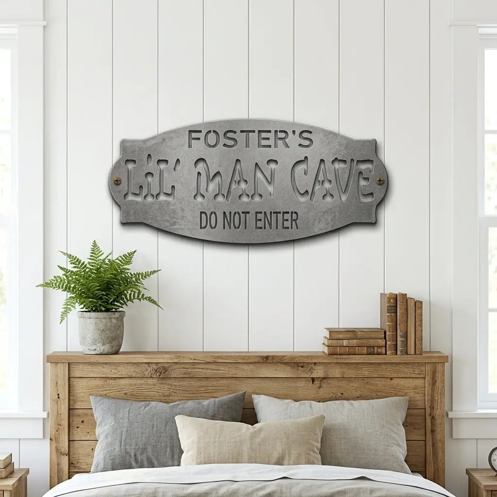 Lil Man Cave Personalized Name Indoor Outdoor Steel Wall Sign Metal Art Boy Room Decoration