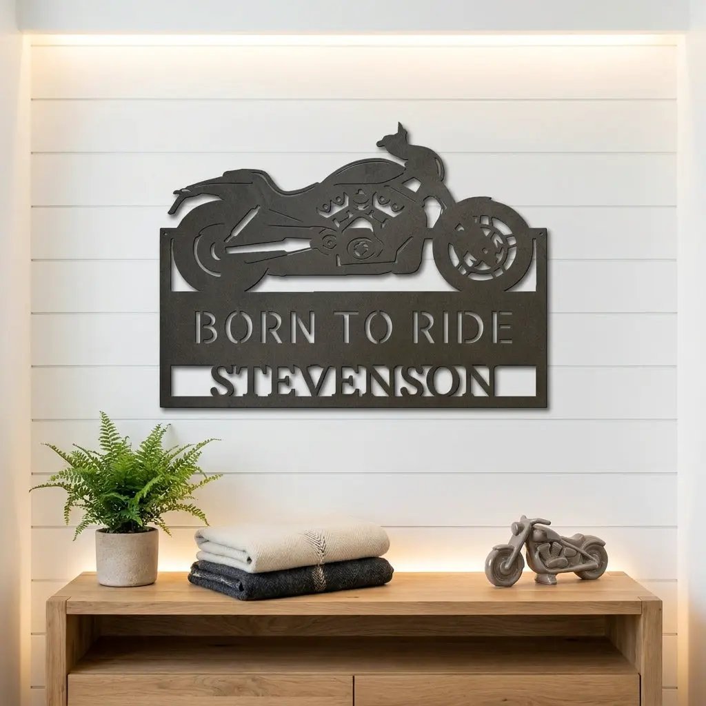 Personalized Cruiser Motorcycle Metal Wall Art – Custom Name Sign – Biker Garage Decor, Motorcycle Rider Gift, Man Cave Steel Sign