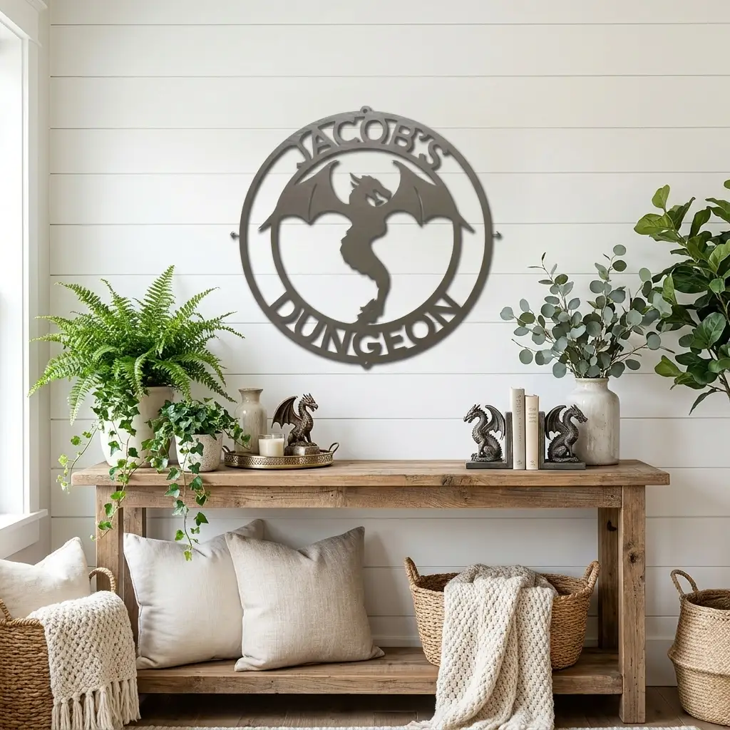 Personalized Dragon Metal Wall Art | Custom Fantasy Dragon Sign | Medieval Dragon Steel Wall Decor | Custom Name & Phrase | Made in USA