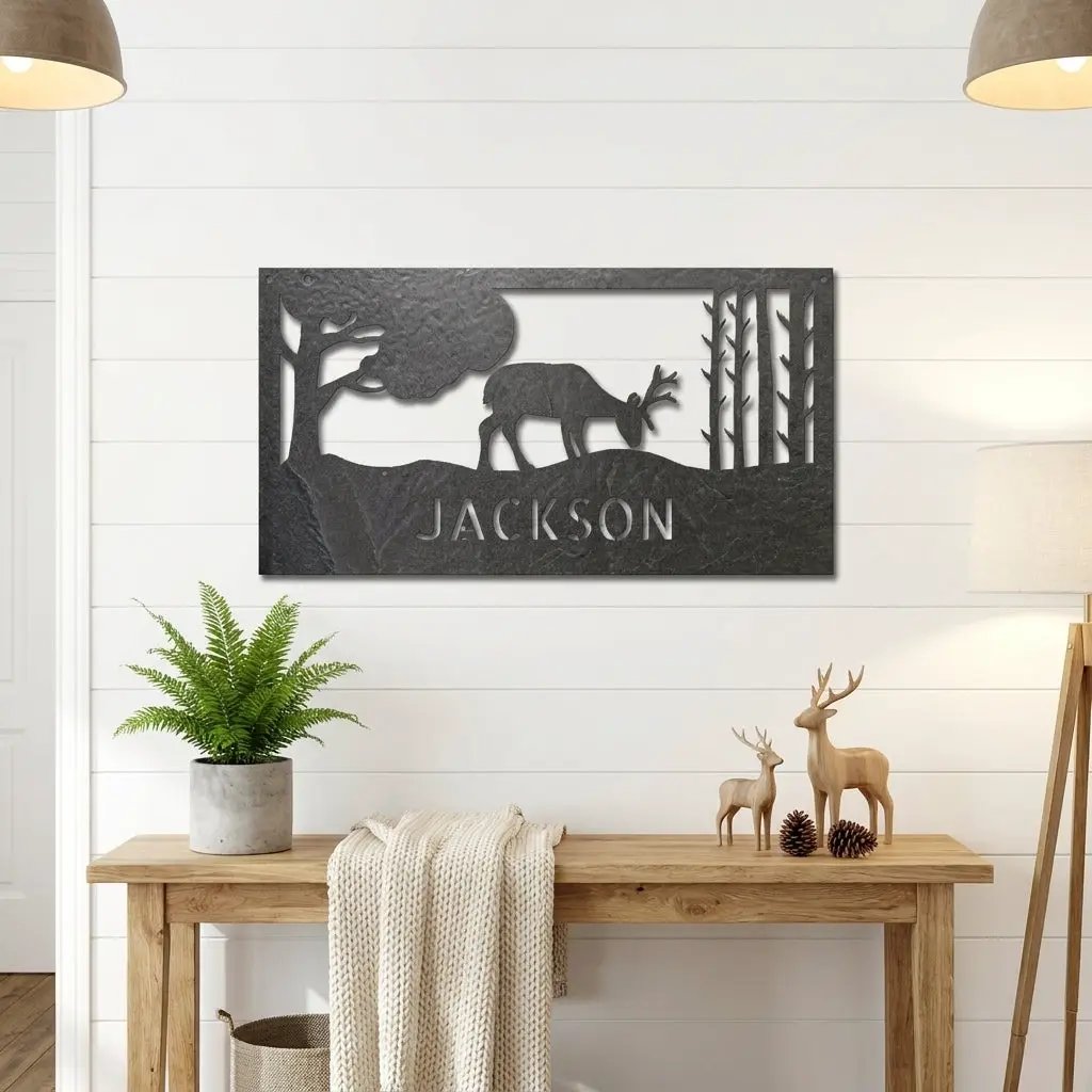 Personalized Deer Metal Sign, Hunting Wall Art, Custom Deer Name Sign, Rustic Cabin Decor