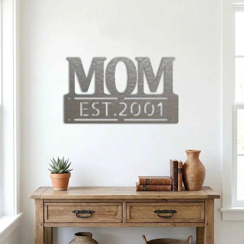 Personalized Mom Est. Year Metal Wall Art | Custom Mother's Day Gift | Mom Established Sign | Metal Home Decor | Made in USA