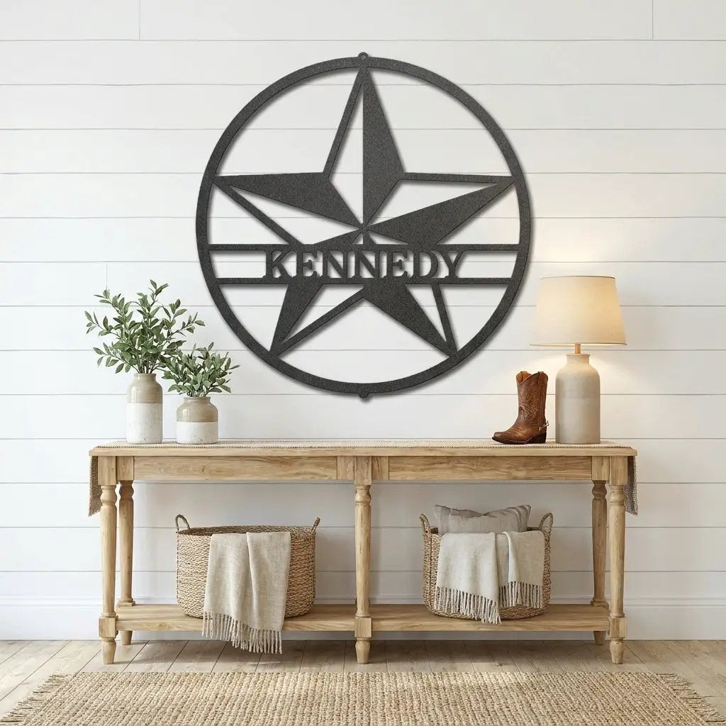 Custom Star Metal Wall Art – Personalized Rustic Farmhouse Sign – Ranch or Family Name