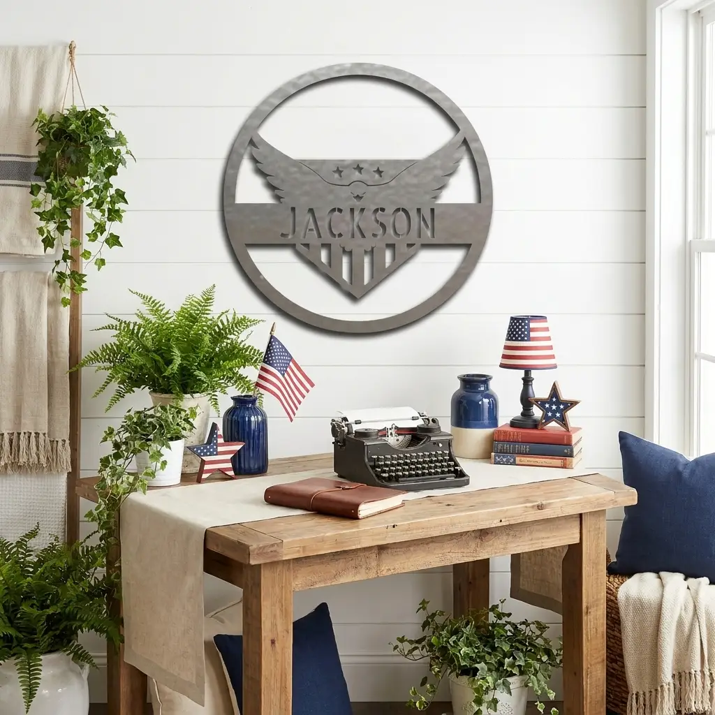 Patriotic Eagle Monogram Personalized Indoor Outdoor Steel Wall Sign Art