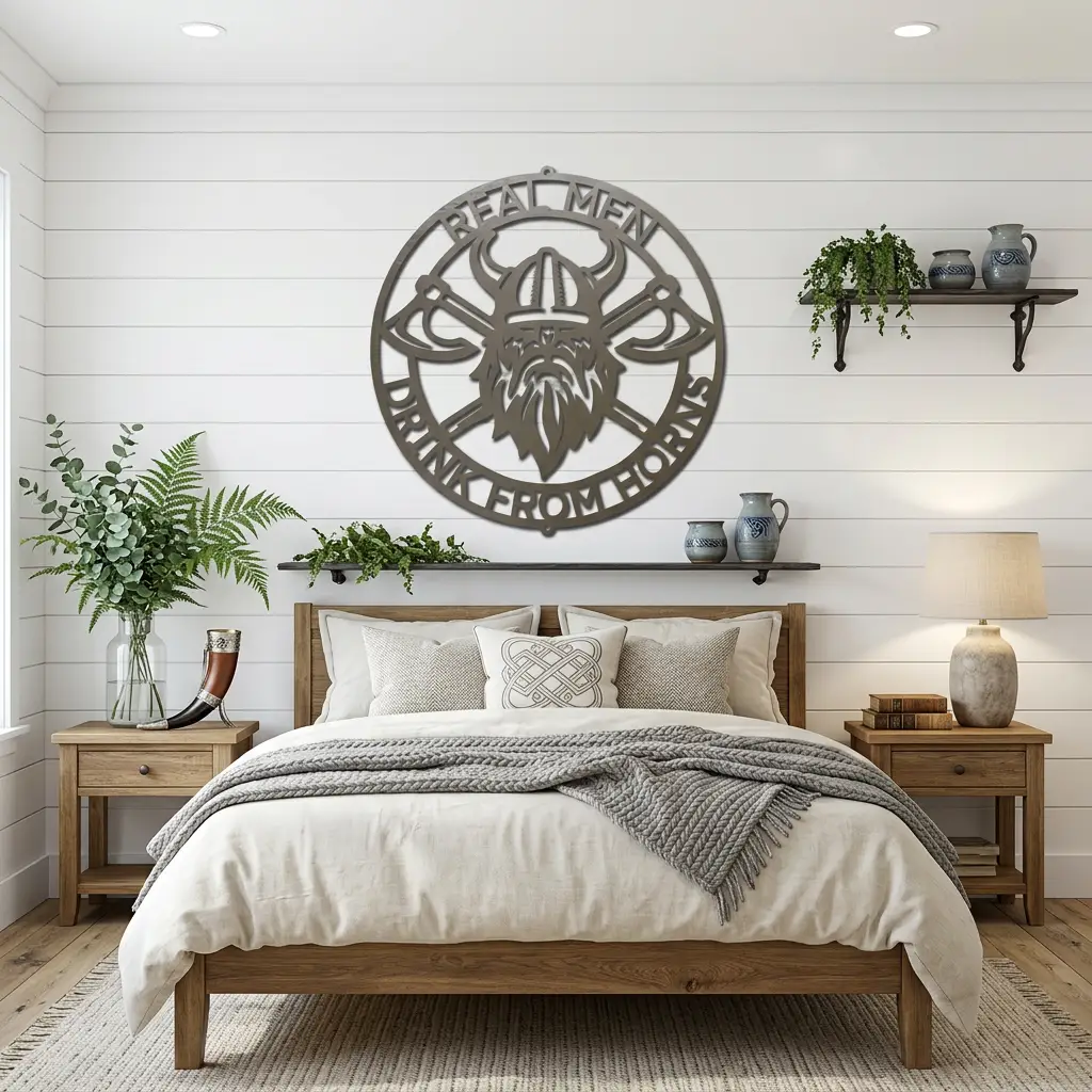 Personalized Viking Metal Wall Art | Custom Norse Warrior Sign | Viking Helmet & Battle Axes Steel Wall Decor | Custom Family Name Sign | Made in USA