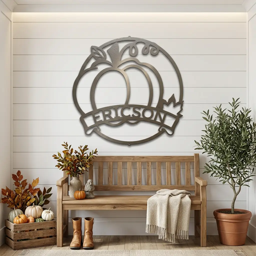 Personalized Pumpkin Metal Wall Art | Custom Family Name Fall Sign | Autumn Harvest Decor | Thanksgiving Wall Hanging | Housewarming Gift | Made in USA