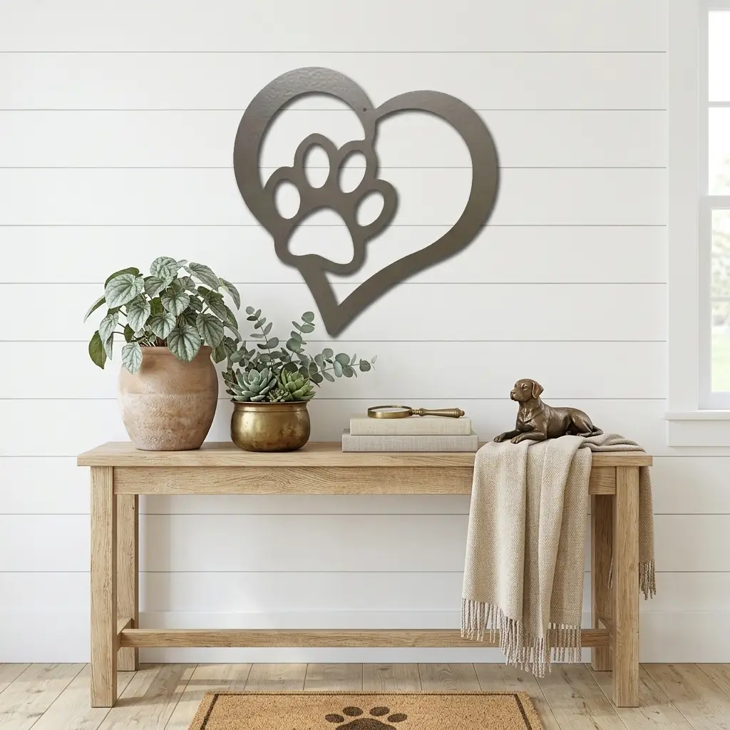 Puppy Love Metal Wall Art – Dog Paw Heart Metal Sign – Pet Lover Decor – Rustic Dog Mom Gift – Indoor Outdoor Steel Wall Art