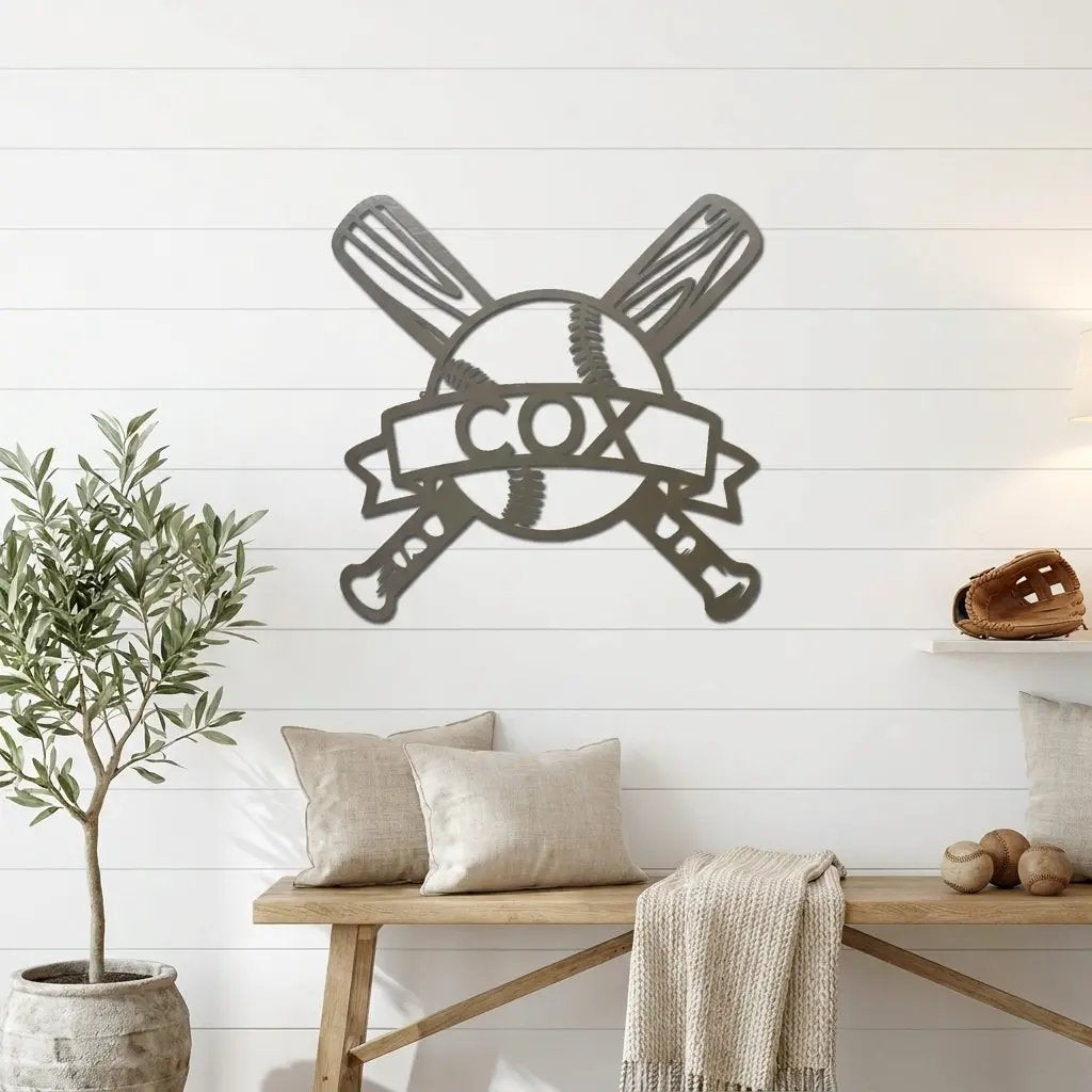 Personalized Baseball Metal Wall Art – Custom Team, Player, or Family Name Sign