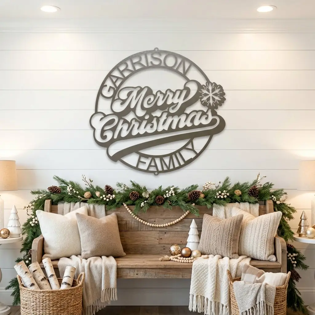 Personalized Merry Christmas Metal Sign | Custom Family Name Christmas Wall Decor | Holiday Metal Wall Art | Christmas Porch Sign | Made in USA