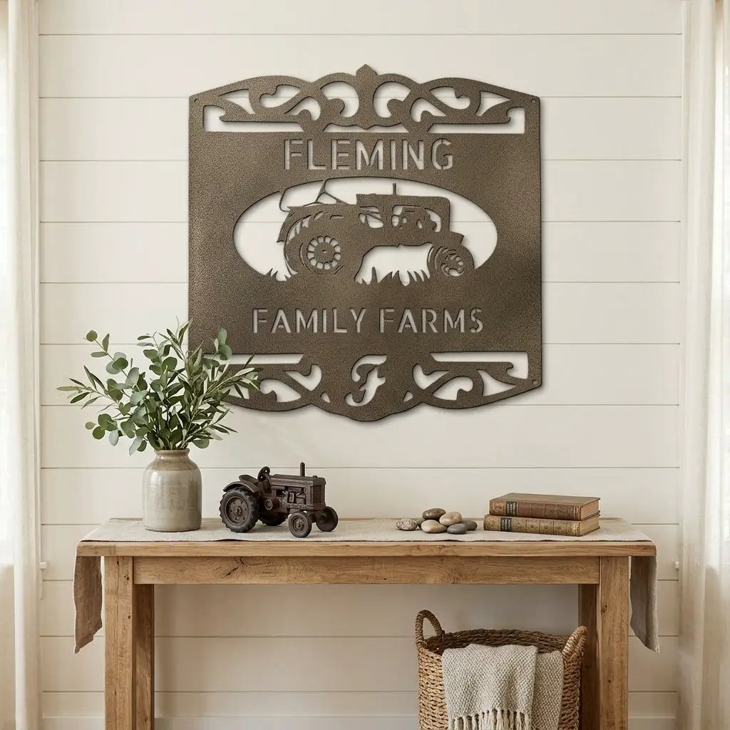 Personalized Family Farm Metal Wall Art Sign Custom Farm Name Tractor Steel Sign Elegant Farmhouse Decor Outdoor Ranch Sign