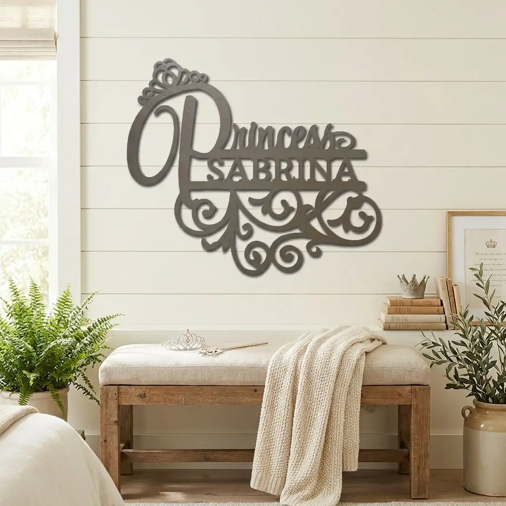 Personalized Princess Name Metal Wall Art | Custom Princess Bedroom Sign | Girls Room Decor | Crown Name Sign | Made in USA