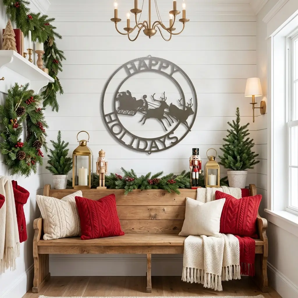 Personalized Santa Sleigh & Reindeer Metal Wall Art – Custom Family Name Christmas Sign – Handmade Steel Décor (5 Sizes, 5 Colors)