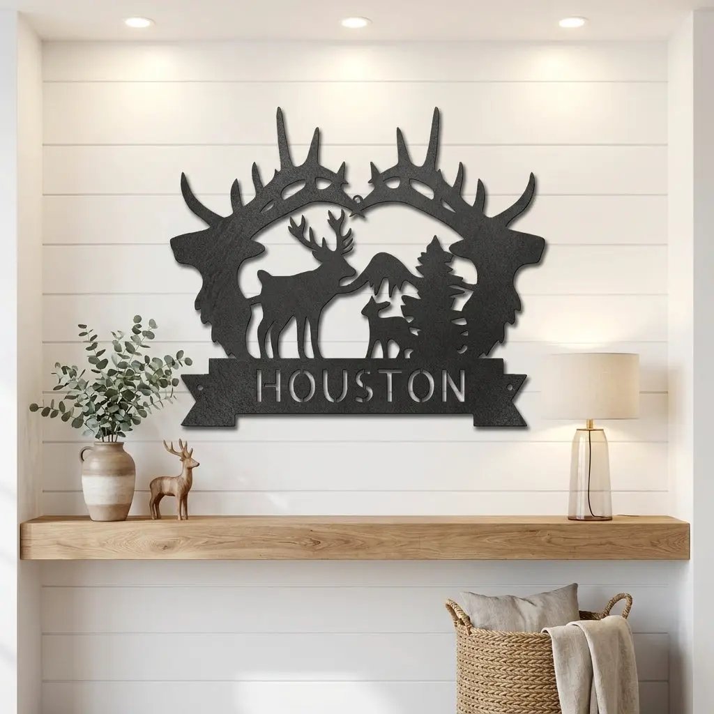 Big Deer Antler Personalized Name Metal Art Wall Sign