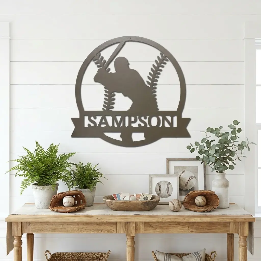 Baseball Player Custom Name Metal Art Wall Sign