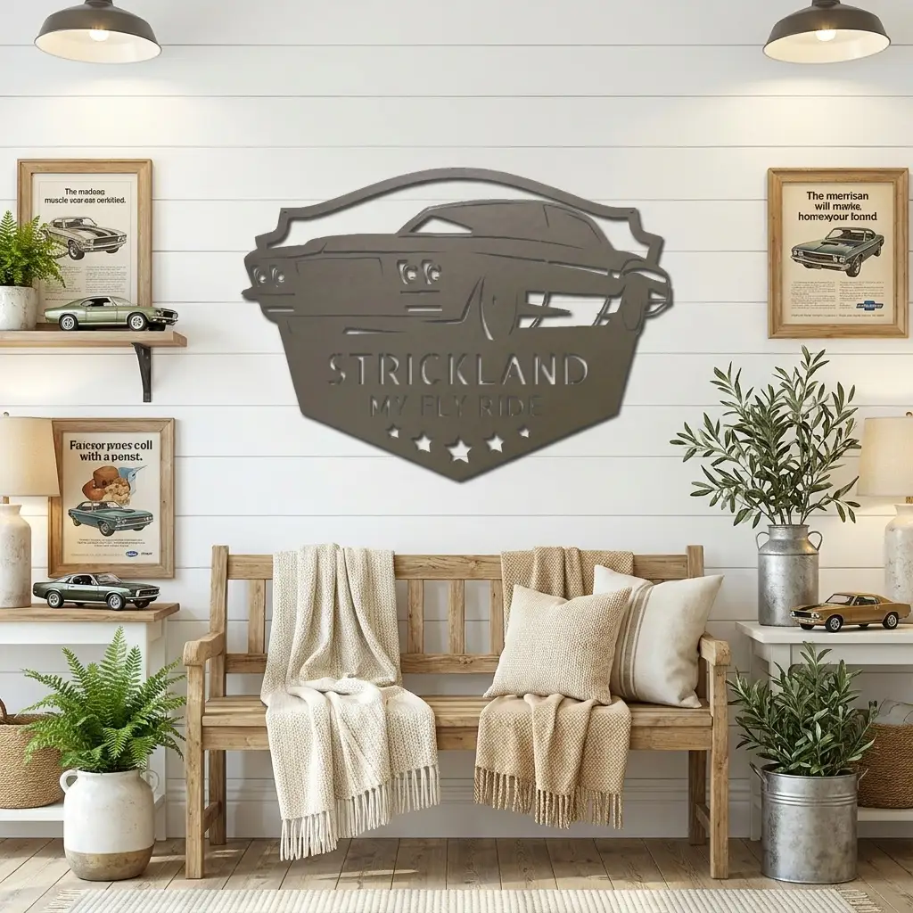 Personalized Muscle Car Metal Wall Art Sign – Custom Garage Name Sign – Classic Car Steel Decor – Man Cave Garage Wall Art Gift