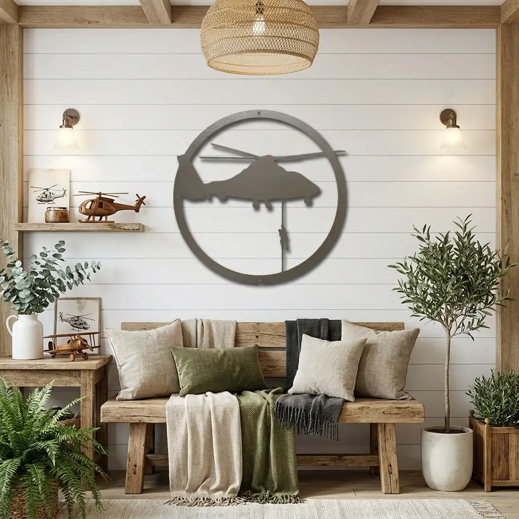 Helicopter Metal Wall Art – Aviation Rescue Metal Sign, Pilot & Military Inspired Wall Decor