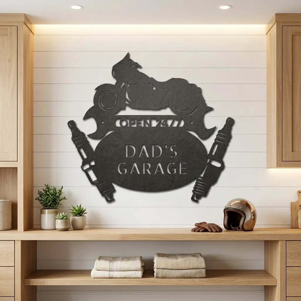 Personalized Motorcycle Garage Metal Sign, Custom Dad Garage Decor, Biker Wall Art, Man Cave Gift, Mechanic Shop Sign, Fathers Day Gift Idea