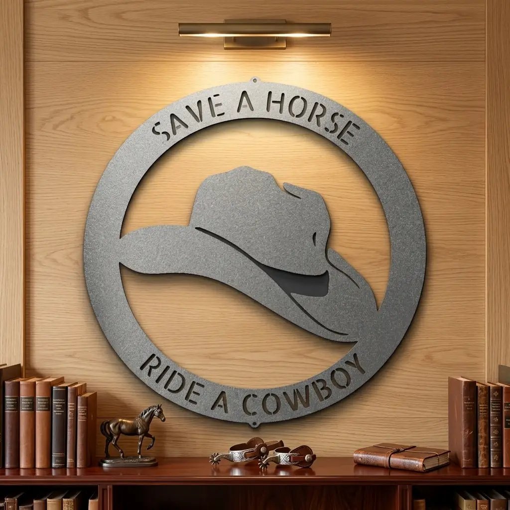 Personalized Cowboy Hat Metal Wall Art | Custom Ranch Name Sign | Western Metal Wall Decor | Rustic Farmhouse Wall Art | Made in USA