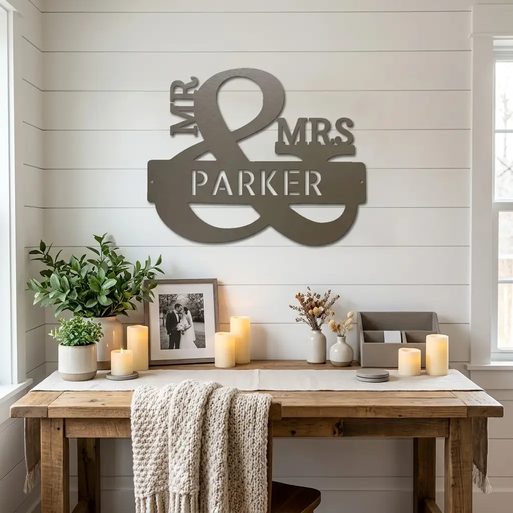 Personalized Mr & Mrs Metal Wall Art | Custom Family Name Sign | Wedding Metal Decor | Anniversary Gift | Last Name Steel Wall Hanging | Made in USA