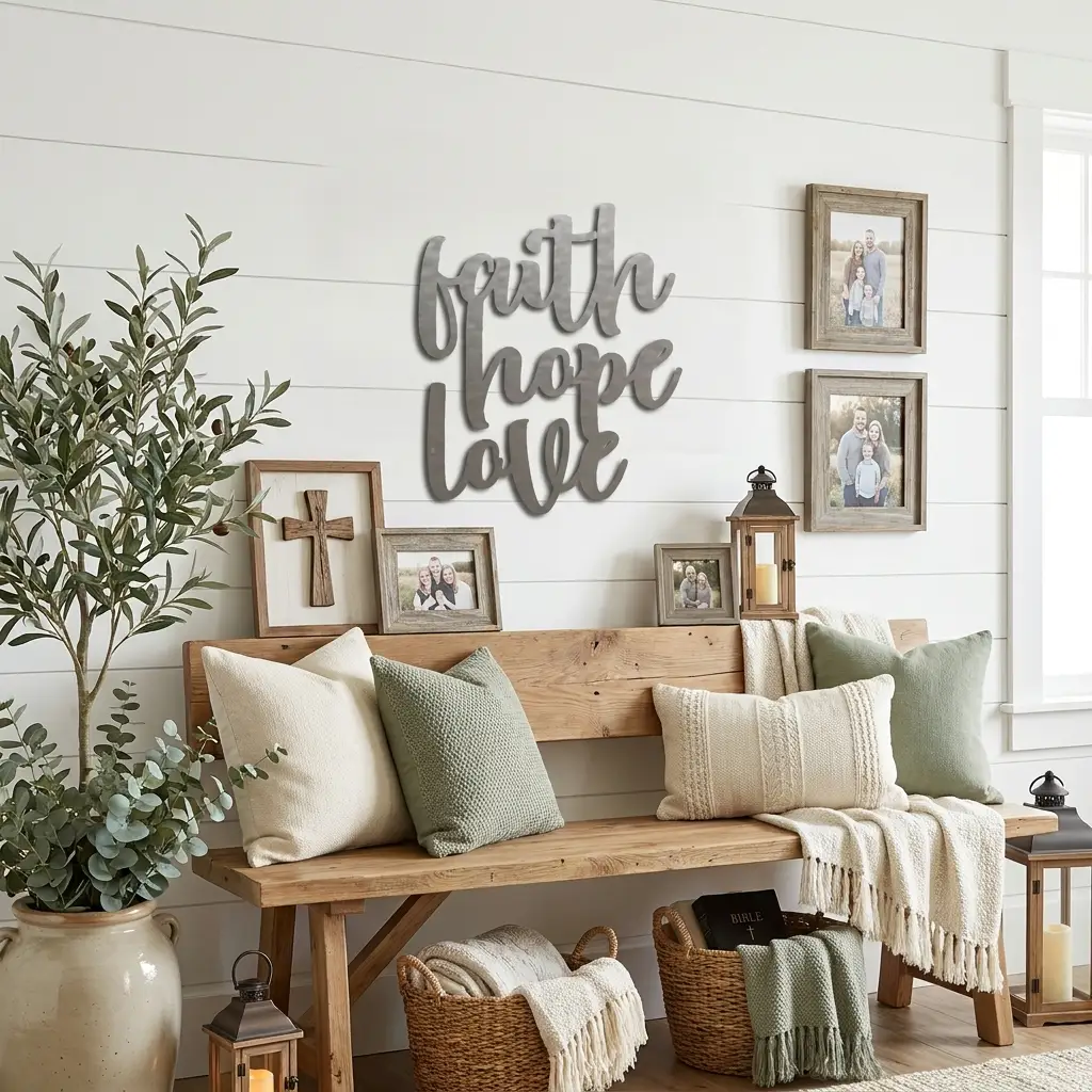 Faith Hope Love Script Indoor Outdoor Steel Wall Sign