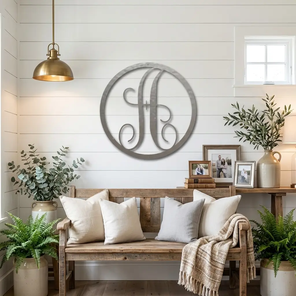 Personalized Monogram Metal Wall Art – Custom Initial Sign – Elegant Script Letter Decor – Wedding Gift – Family Name Sign