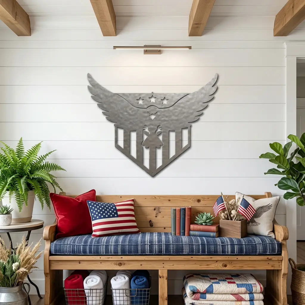 Patriotic Eagle Metal Wall Art | American Flag Inspired Eagle Decor | USA Military & Veteran Gift | Made in USA