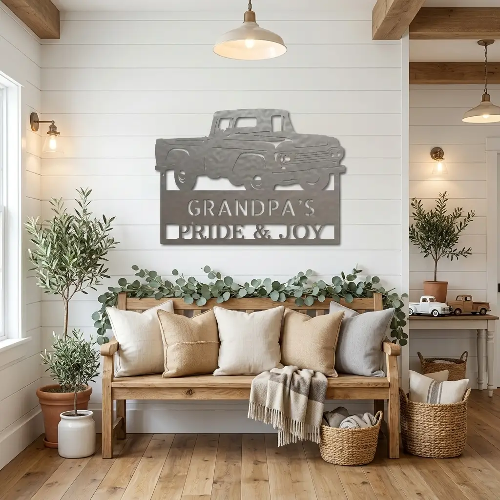 Classic Pickup Truck Personalized Metal Wall Art | Custom Vintage Truck Garage Sign | Rustic Farmhouse Truck Decor | Man Cave, Garage & Grandpa Gift | Made in USA