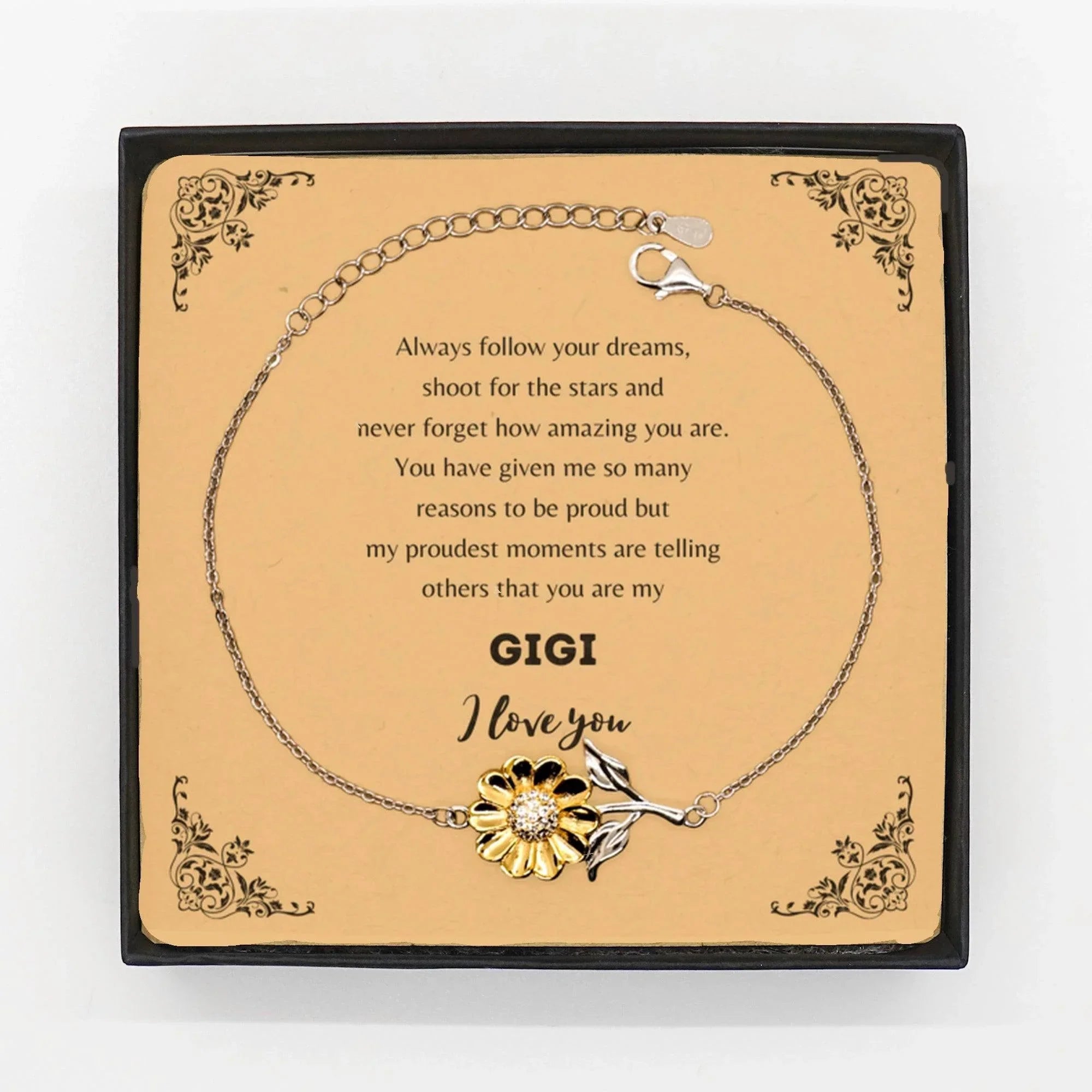 Sunflower Bracelet for Gigi Present, Gigi Always follow your dreams, never forget how amazing you are, Gigi Birthday Christmas Gifts Jewelry for Girls Boys Teen Men Women